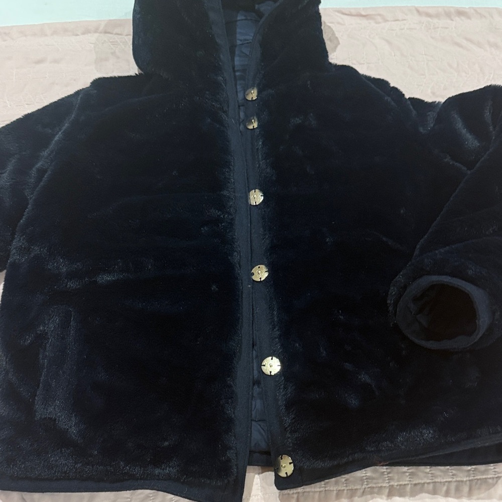 Reversible Faux Fur Hooded Puffer Jacket REBECCA MINKOFF - Picture 6 of 17